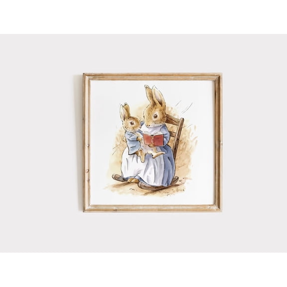Vintage Beatrix Potter Bunny Rabbit Mom Reading Peter Rabbit Nursery Decor, Unframed Paper Poster 8x10in