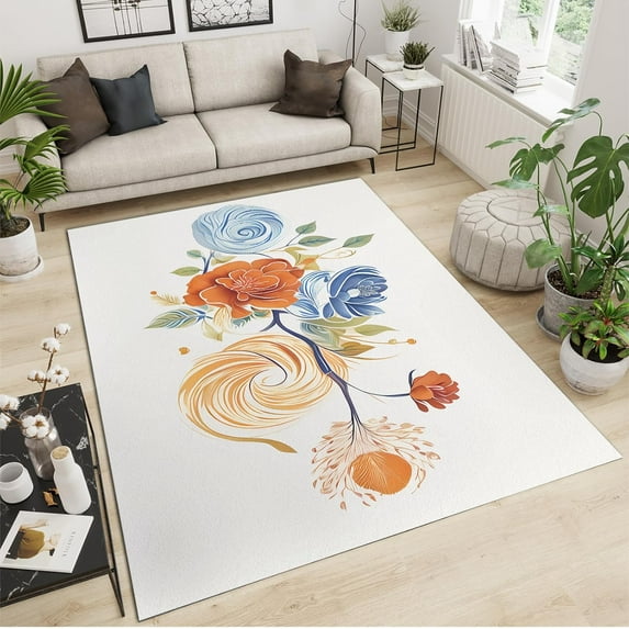 Vintage Beautiful Floral Print Area Rug, Abstract Art Low-Pile High Traffic Rugs, Machine Washable Rugs Soft Comfortable Non-Slip for Living Room Office Dining Room Hallway 4x5ft