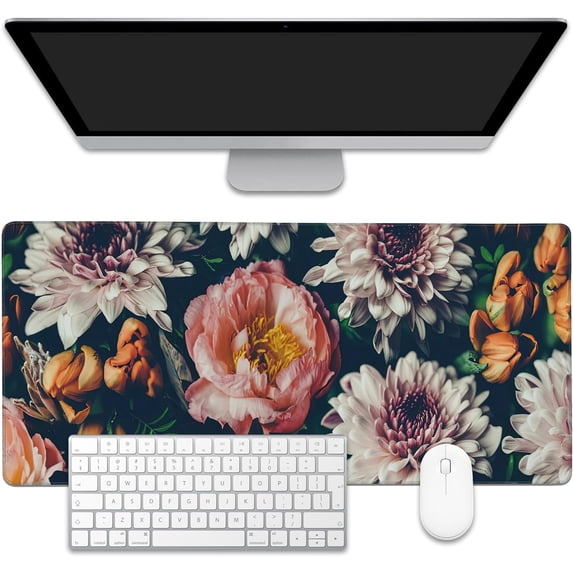 Vintage Beautiful Flowers Desk Mat,Large Gaming Mouse Pad,Non-Slip Rubber Base Desk Pad with Stitched Edges for Desk Office Home Decor 35.4X15.7 Inch