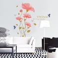thumbnail image 1 of Vintage Beautiful Pink Flowers Wall Decal Sticker - DIY PVC Removable Transparent Film Self-Adhesive Mural Art Wall Decor for Living Room, Bedroom Kids Room Nursery TV Sofa Background, 1 of 6
