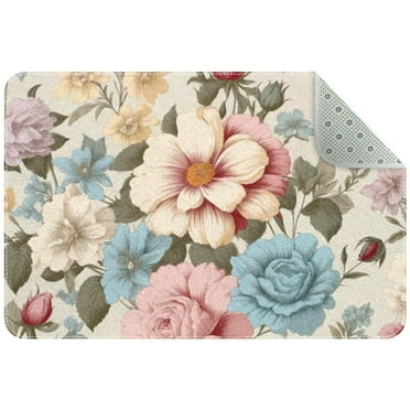 Vintage Beautiful Seamless Floral Pattern Small Area Rug, Non-Slip Door Mat Indoor Floor Mat, Washable Kitchen Rug Entrance DMat for Bedroom Living Room