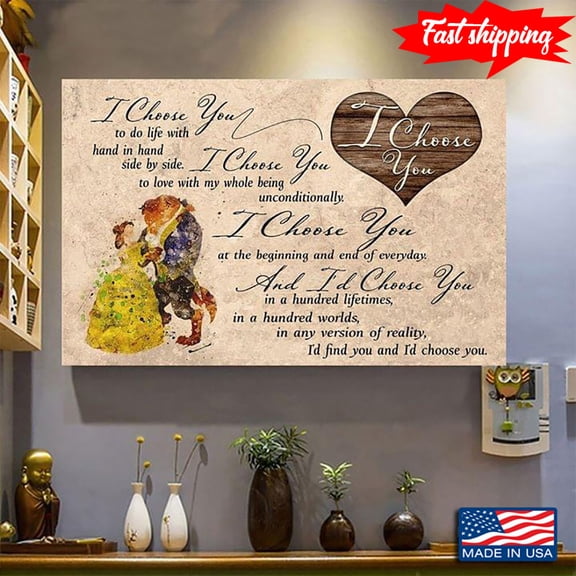 Vintage Beauty And The Beast Beast & Belle I Choose You To Do Life With Hand In Hand Side By Side 16 x 24 Inch Poster
