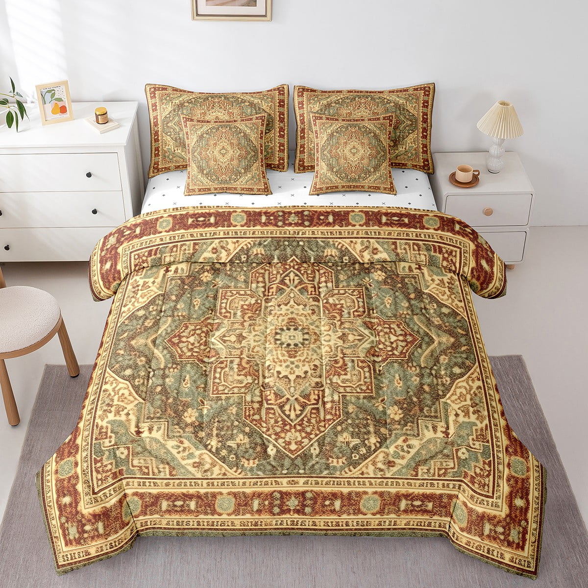 Vintage Bed in a Bag Terracotta Persian Bedding Set, Retro Bohemian ...