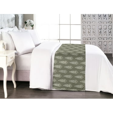 Vintage Bed Runner, Circular Form Spring Flowers Meadow Design Retro Botanical Pattern, Decorative Accent Bedding Scarf for Hotels Homes & Guest Rooms, Queen, Green Brown and Off White, by Ambesonne