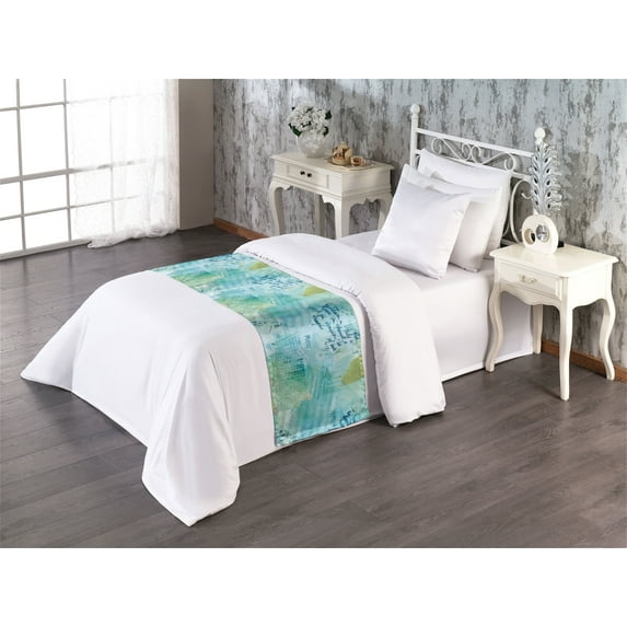 Vintage Bed Runner, Grunge Design Butterfly Silhouette with Music Notes and Cursive Words, Decorative Accent Bedding Scarf for Hotels Homes & Guest Rooms, Twin, Apple Green and Seafoam, by Ambesonne