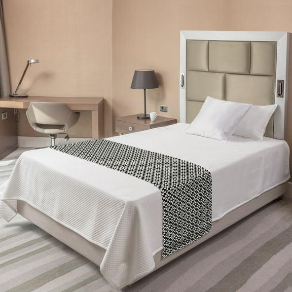 Vintage Bed Runner, Illustration of Art Deco Pattern Traditional Feels Pattern, Decorative Accent Bedding Scarf for Hotels Homes and Guestrooms, Twin, Eggshell Charcoal Grey, by Ambesonne