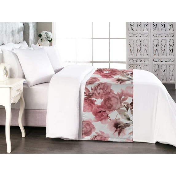 Vintage Bed Runner, Soft Colors Nostalgic Peony Flowers Pattern Floral Love Blooming, Decorative Accent Bedding Scarf for Hotels Homes & Guest Rooms, Queen, Pastel Pink and Pale Rose, by Ambesonne