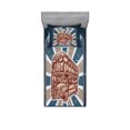 thumbnail image 1 of Vintage Bedding Set with Sheet & Covers, Emblem with English Bus on Grunge Background Retro Hand Drawn Sketchy Artwork, Printed Bedroom Decor 2 Shams, 4 Sizes, Blue Red Beige, by Ambesonne, 1 of 3