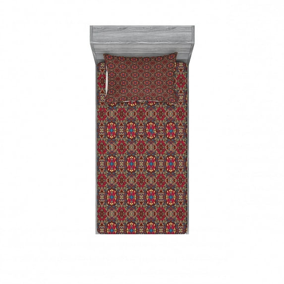 Vintage Bedding Set with Sheet & Covers, Oriental Middle Eastern Colorful Vivid Flower Detailed Art Print, Printed Bedroom Decor 2 Shams, 4 Sizes, Multicolor, by Ambesonne