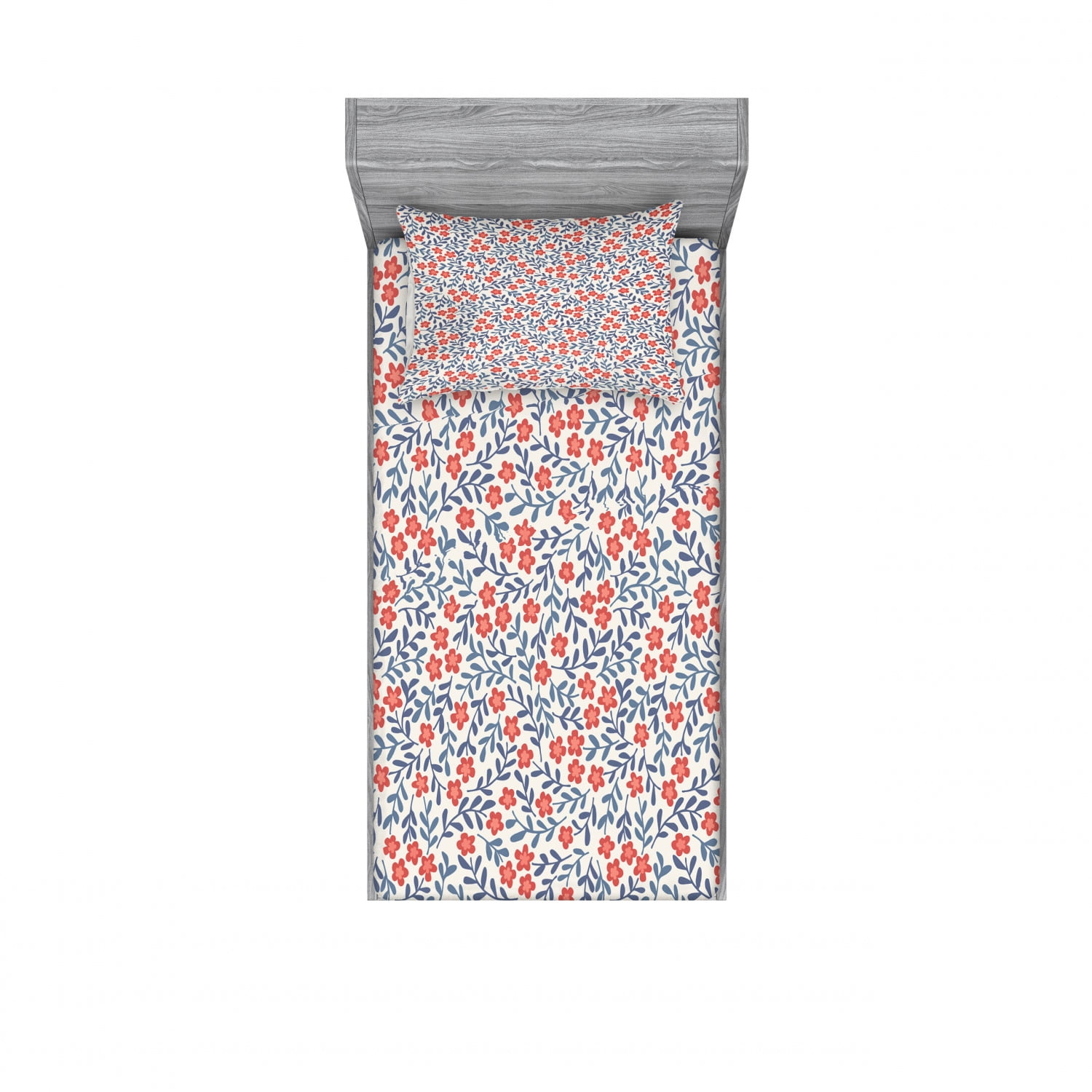Twin Blue and Red Floral Microfiber Sheet Set