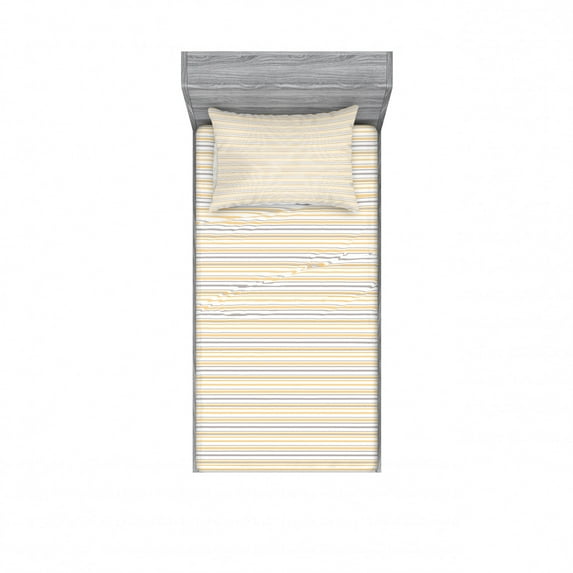 Vintage Bedding Set with Sheet & Covers, Thin and Thick Lines in Shabby Colors Simplistic Geometric Pattern, Printed Bedroom Decor 2 Shams, 4 Sizes, Orange White Cadet Blue, by Ambesonne