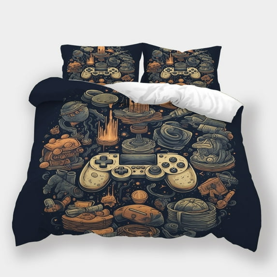 Vintage Bedroom Decor Game Handle Printed Comforter Cover Pillowcase Bedding Set for Adult,Full (80"x90")