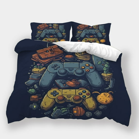 Vintage Bedroom Decor Gamepad Printed Duvet Cover Quilt Cover Set 2/3pcs Bedding Suit,Full (80"x90")
