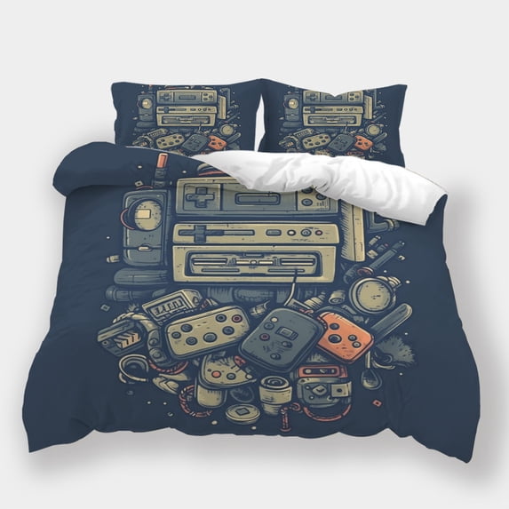Vintage Bedroom Decor Gamepad Printed Duvet Cover Quilt Cover Set 2/3pcs Bedding Suit,King (90"x104")