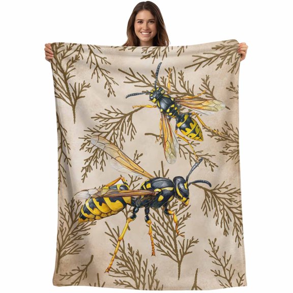 Vintage Bee Blanket Soft Cozy Warm Throw Blanket for Couch, Plush Fuzzy Flannel Fleece Blankets for Sofa, Vintage Brown Tree Branch Bed Blankets Lightweight Gifts for Women, 40"x50"
