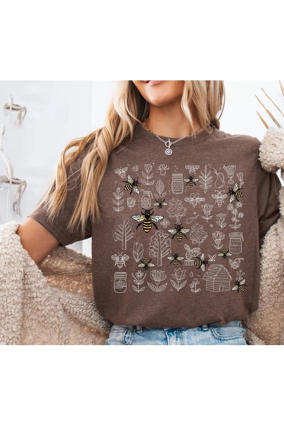 Vintage Bee Botanical T-Shirt, Honeycomb Doodle Shirt, Unique Honey Bees Shirt, Bee Lovers Tee, Bumblebees Shirt, Bee Shirt All Size S-5XL
