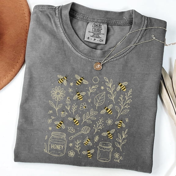 Vintage Bee Botanical T-Shirt, Honeycomb Doodle Shirt, Unique Honey Bees Shirt, Bee Lovers Tee, T-Shirts, Bumblebees Shirt Unisex S-5XL Hot Trending Shirt, Vintage Birthday Gift