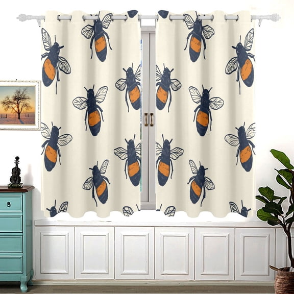 Vintage Bee Design Blackout Curtains for Living Room Bedroom 55W x 54L Insulated Window Drapes 2 Panels