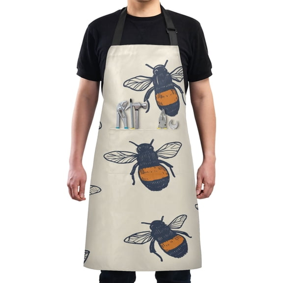 Vintage Bee Design Chef Kitchen Apron with Pockets for Women Waterproof Aprons for Cooking Baking