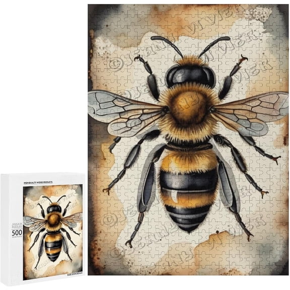 Vintage Bee with Floral Decor 500 Piece Puzzle Charming Bee Art, Perfect for Nature and Garden Lovers, Ideal for Family Fun and Gifting, Finished Size 21 x 15 Inches