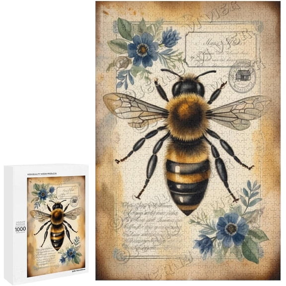 Vintage Bee with Floral Design 1000 Piece Puzzle Charming Bee Art, Fun Puzzle for Garden Lovers, Ideal for Relaxing and Gifting, Finished Size 30 x 20 Inches