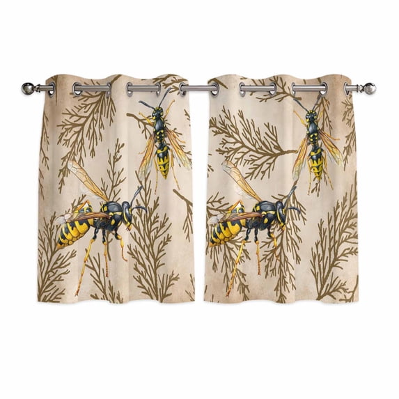 Vintage Bee Kitchen Curtains Window Panels, Vintage Brown Tree Branch Insulated Window Treatment Curtain, Grommet Curtains for Bedroom/Living Room/Bathroom, 2 Piece 42"Wx45"L