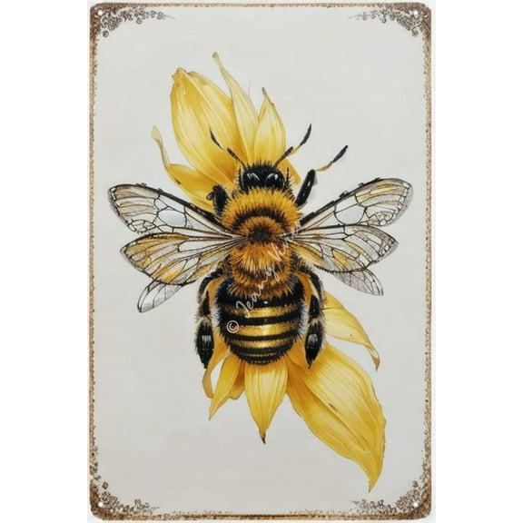 Vintage Bee Metal Tin Sign, Funny Bee Themed Decor, Bee Kitchen Decor, Honey Bumblebee Sign, Garden Signs Outdoor Metal, Rustic Bathroom Decor, Gift for Christmas Party 5.5x8 Inches