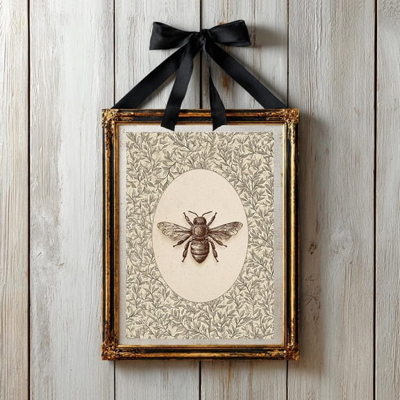 Vintage Bee Print, Botanical Insect Illustration, Unframed Paper Poster 8x10in