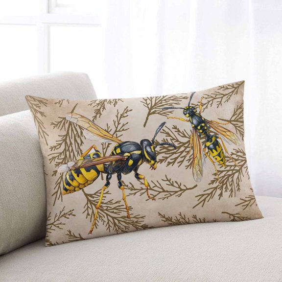 Vintage Bee Throw Pillow Covers, Vintage Brown Tree Branch Soft Breathable Pillow Cases with Invisible Zipper for Sleeping, Standard Pillowcases for Couch Bed Sofa Chair 20x26 Inches