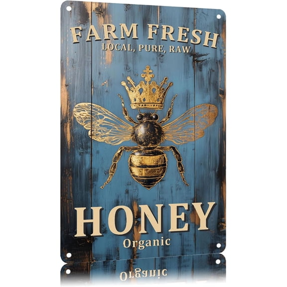 Vintage Bee Tin Signs Farm Fresh Local Pure Raw Honey Organic Metal Sign Wall Decor for Kitchen Garden Yard Home Cafe 128 Inch