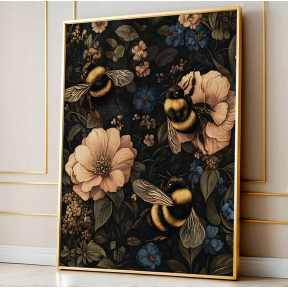Vintage Bee Wall Art Print, Cottagecore Decor, Farmhouse Botanical Gift, Dark Academia, Bee Lovers Mid Century Style Wall Art, Modern Wall Decor, 8x12 UNFRAMED