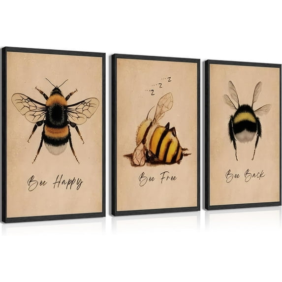 Vintage Bee Wall Hieng Bee Happy Wall Decor Entomology Hieng Poster Cute Animal Canvas Wall Painting Kids Room Painting Picture Mural Prints For Living Room Bedroom Office