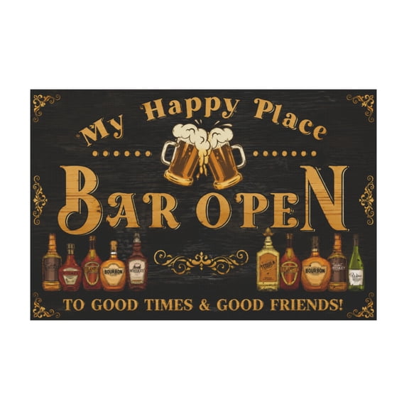 Vintage Beer Bar Open Canvas Wall Art for Home Bar or Man Cave 12*18in