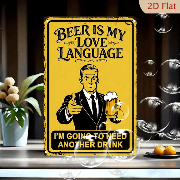 Vintage Beer Is My Love Language Metal Sign, 8x12 Inch Rustic Wall Art Decor with Thumbs Up Man Drinking Beer for Bar Pub Home Office Kitchen Gift