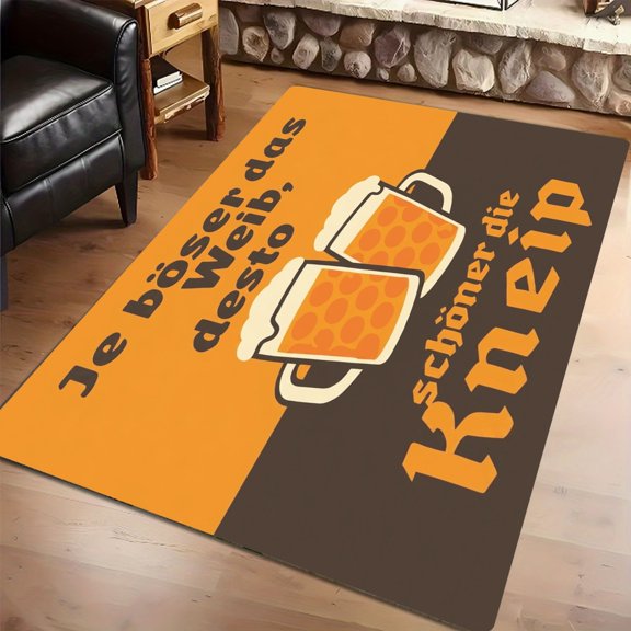 Vintage Beer Print Non-Slip Long Kitchen Runner Rug, Bar Man Cave Holiday Party 2D Printed Home Accent Mat, Thanksgiving Christmas Gift