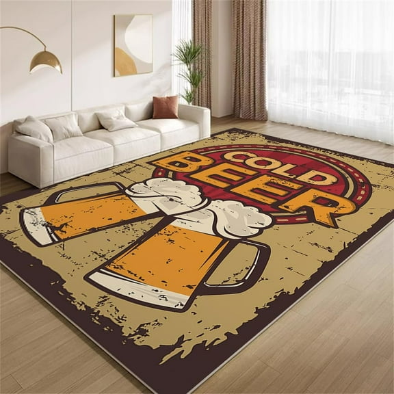 Vintage Beer Themed Bar Area Rugs 2x3 Rug Beer Lovers Washable Indoor Rugs for Living Room with Non-Slip Backing Soft Carpet for Bedroom Office Office Floor Mat