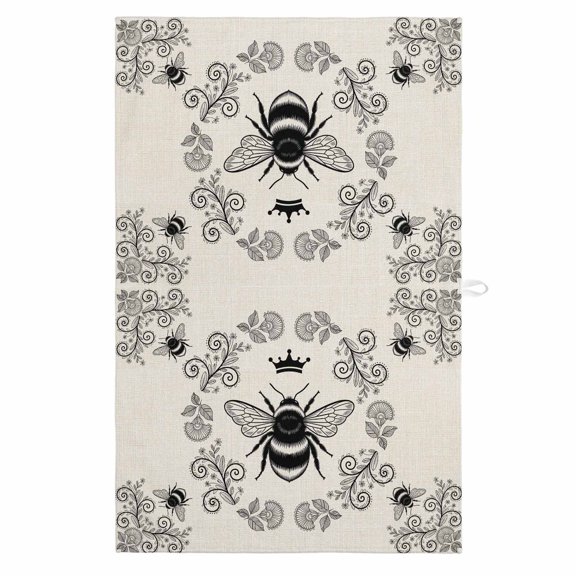 Vintage Bees Crowns 1 Pack Kitchen Towel, Water Absorbent Dish Towel, Rustic Leaves Rings Burlap Decorative Hand Towels - Quick Drying Cloth for Cooking Baking, 18x28 Inch