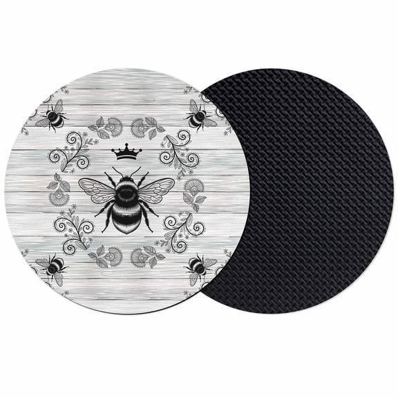 Vintage Bees Crowns Coasters Set of 2, Absorbent Coasters for Drinks, Retro Leaves Rings Gray Wooden Coaster for Desk Coffee Table Protection, Home Decor House Warming Gifts 4"