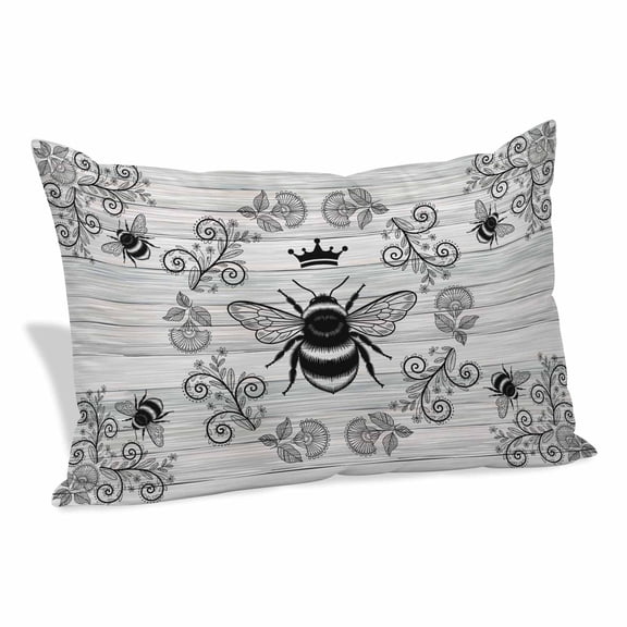 Vintage Bees Crowns Pillow Covers 12"x20", Retro Leaves Rings Gray Wooden Soft Brushed Microfiber Breathable Throw Pillow Covers, Decorative Pillowcase with Zipper for Couch Sofa Bedroom Living Room