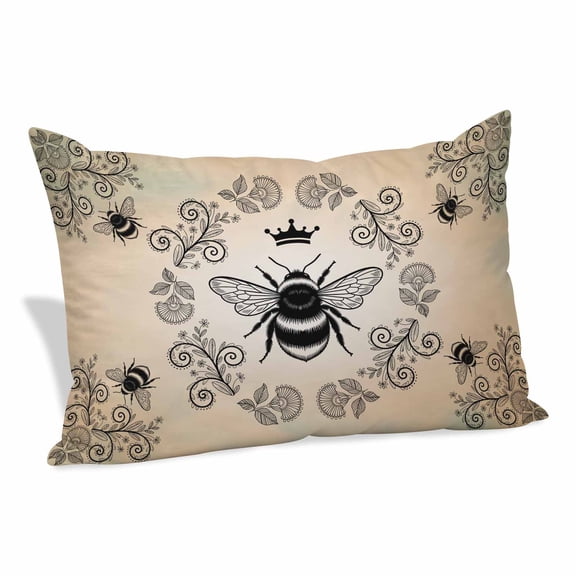 Vintage Bees Crowns Pillow Covers 12"x20", Rustic Leaves Rings Brown Gradient Soft Brushed Microfiber Breathable Throw Pillow Covers, Decorative Pillowcase with Zipper for Couch Sofa Bedroom