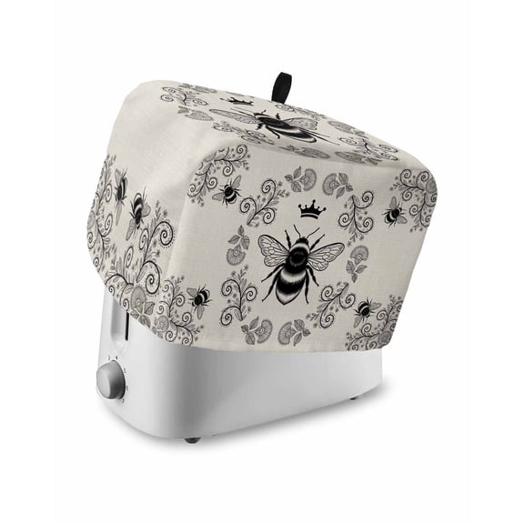 Vintage Bees Crowns Small Toaster Cover 2 Slice, Kitchen Appliance Covers, Rustic Leaves Rings Burlap Toaster Oven Cover with Loop, Bread Machine Cover Polyester Dust Cover Protection