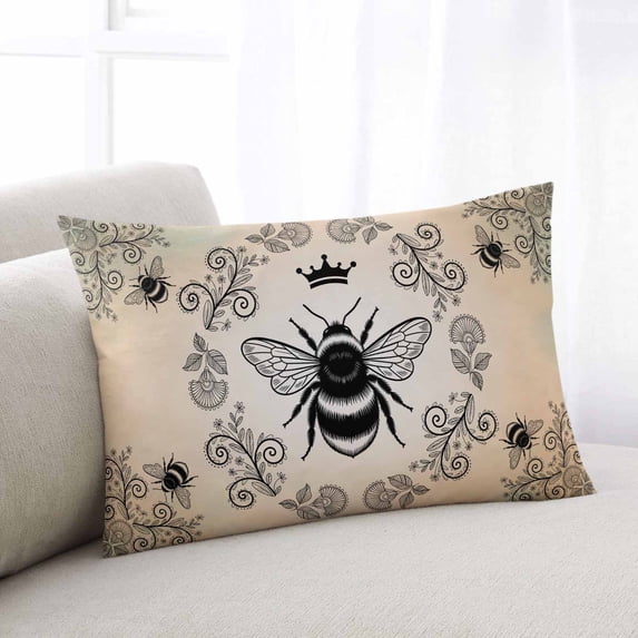 Vintage Bees Crowns Throw Pillow Covers, Rustic Leaves Rings Brown Gradient Soft Breathable Pillow Cases with Invisible Zipper for Sleeping, Toddler Pillowcases for Couch Bed Sofa Chair 12x20 Inches