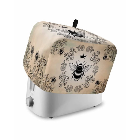 Vintage Bees Crowns Toaster Cover 2 Slice, Small Kitchen Appliance Covers, Rustic Leaves Rings Brown Gradient Toaster Oven Cover with Loop, Bread Machine Cover Polyester Dust Cover Protection