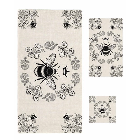 Vintage Bees Crowns Towel Set of 3, Soft Microfiber Bath Towels, Hand Towel, Washcloths, Rustic Leaves Rings Burlap Quick-Dry Absorbent Towels for Bathroom Kitchen Hotel Beach Gym Spa