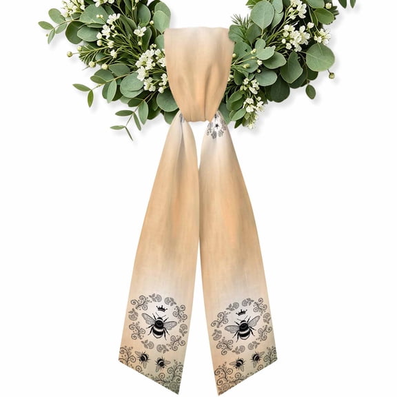 Vintage Bees Crowns Wreath Sash for Front Door, Rustic Leaves Rings Brown Gradient Wreath Bow Holiday Garland Ribbon Wreath Accessories for Home Yard Porch Doorway Fall Christmas Decorations Gifts