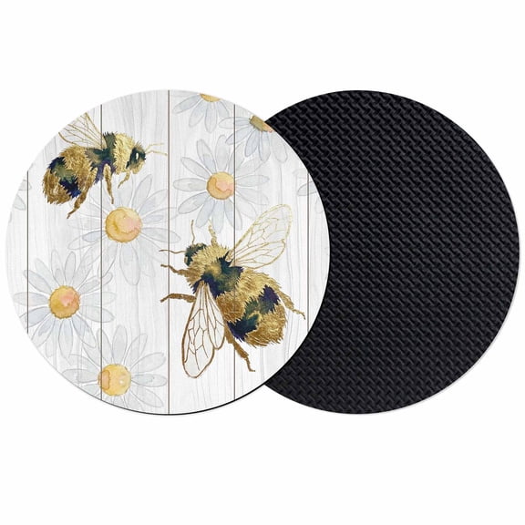 Vintage Bees Daisy Coasters Set of 2, Absorbent Coasters for Drinks, Wooden Farmhouse Retro Art Coaster for Desk Coffee Table Protection, Home Decor House Warming Gifts 4"