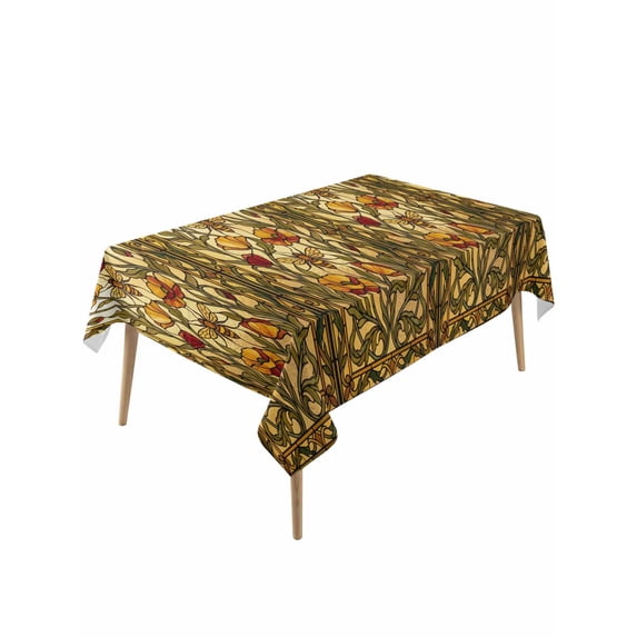 Vintage Bees Table Cloth, Waterproof Tablecloth for Rectangle Tables, Country Retro Animal Flowers Yellow Brown Reusable Washable Fabric Table Cover for Restaurant Kitchen Dining Tables 60"x120"