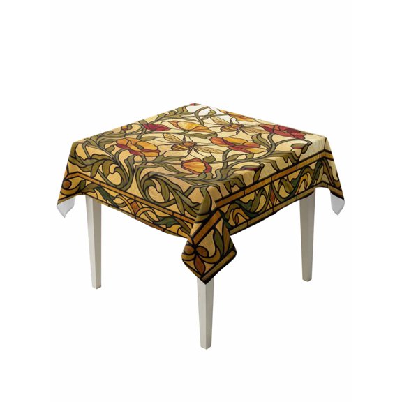 Vintage Bees Table Cloth, Waterproof Tablecloth for Square Tables, Country Retro Animal Flowers Yellow Brown Reusable Washable Fabric Table Cover for Restaurant Kitchen Dining Tables 54"x54"