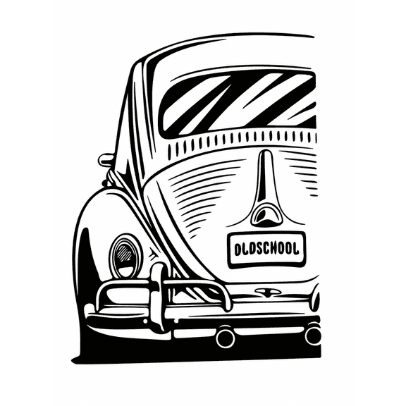 Vintage Beetle Car Rear View "Oldschool" Vinyl Decal Sticker