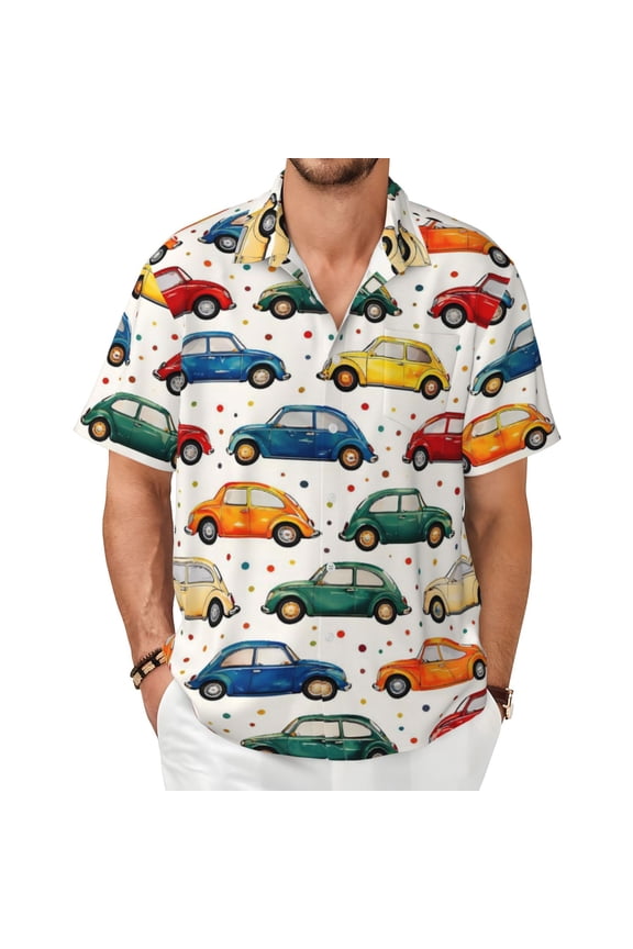 Vintage Beetle Men's Shirts Short-Sleeved with All-Over Prints Button-Up Shirts
